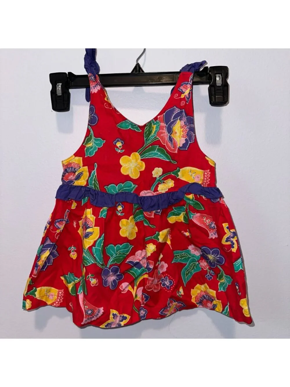Vintage 90s Gymboree Rainbow Tag Red Floral Butterfly Dress Girls Size XS 9-12